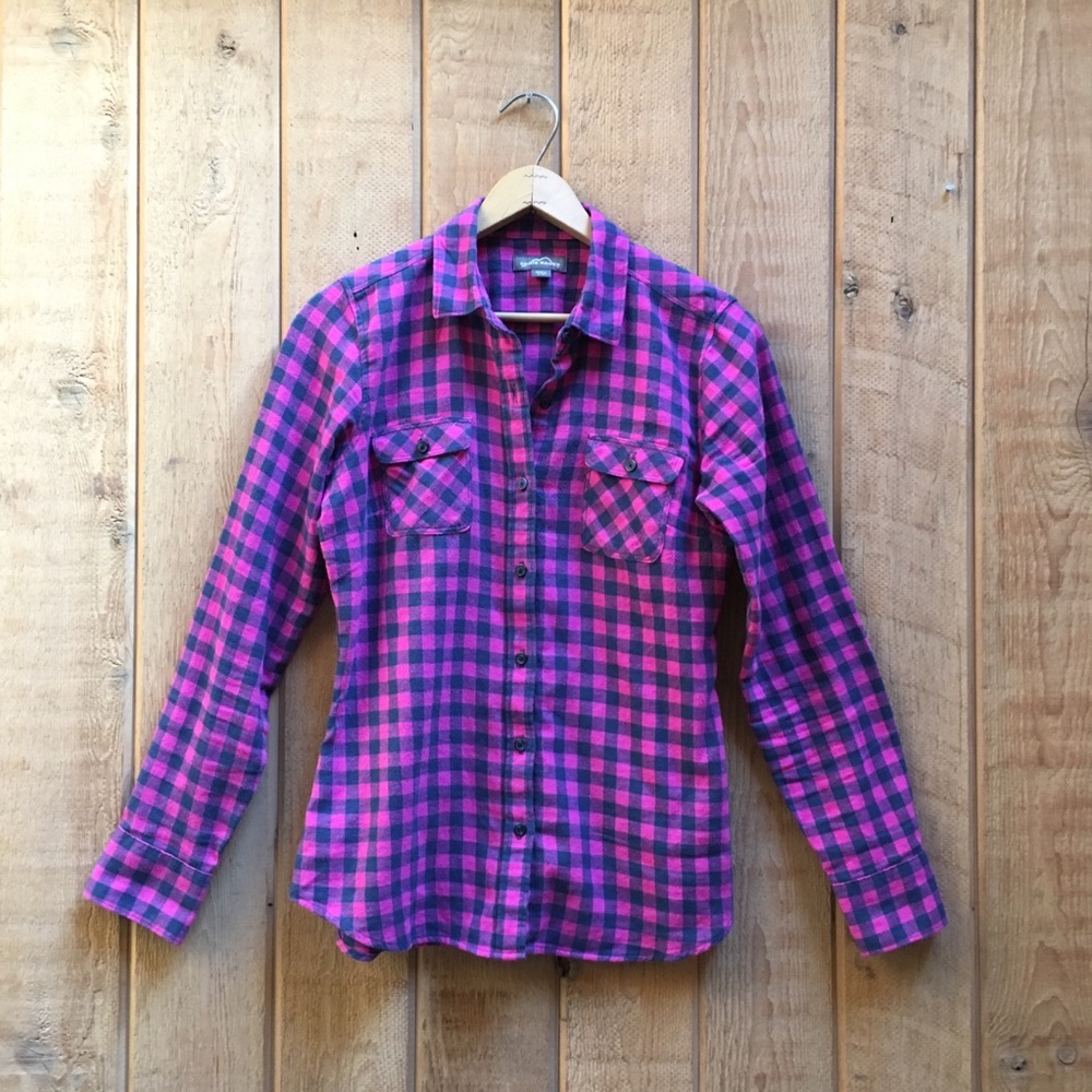 Eddie Bauer Flannel Checkerboard Button Down Shirt Size S